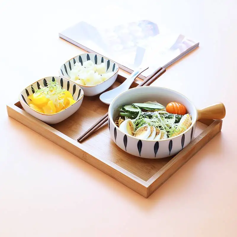 

Японская чаша с одной ручкой, керамический набор посуды для завтрака на один человек, домашняя ручка, цвет под глазурь