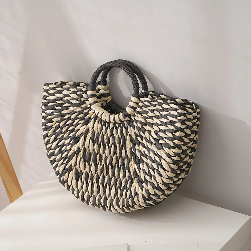 

Trendy Half Round Straw Woven Shoulder Bag - New Ins Style with Handmade Clean Basket Tote