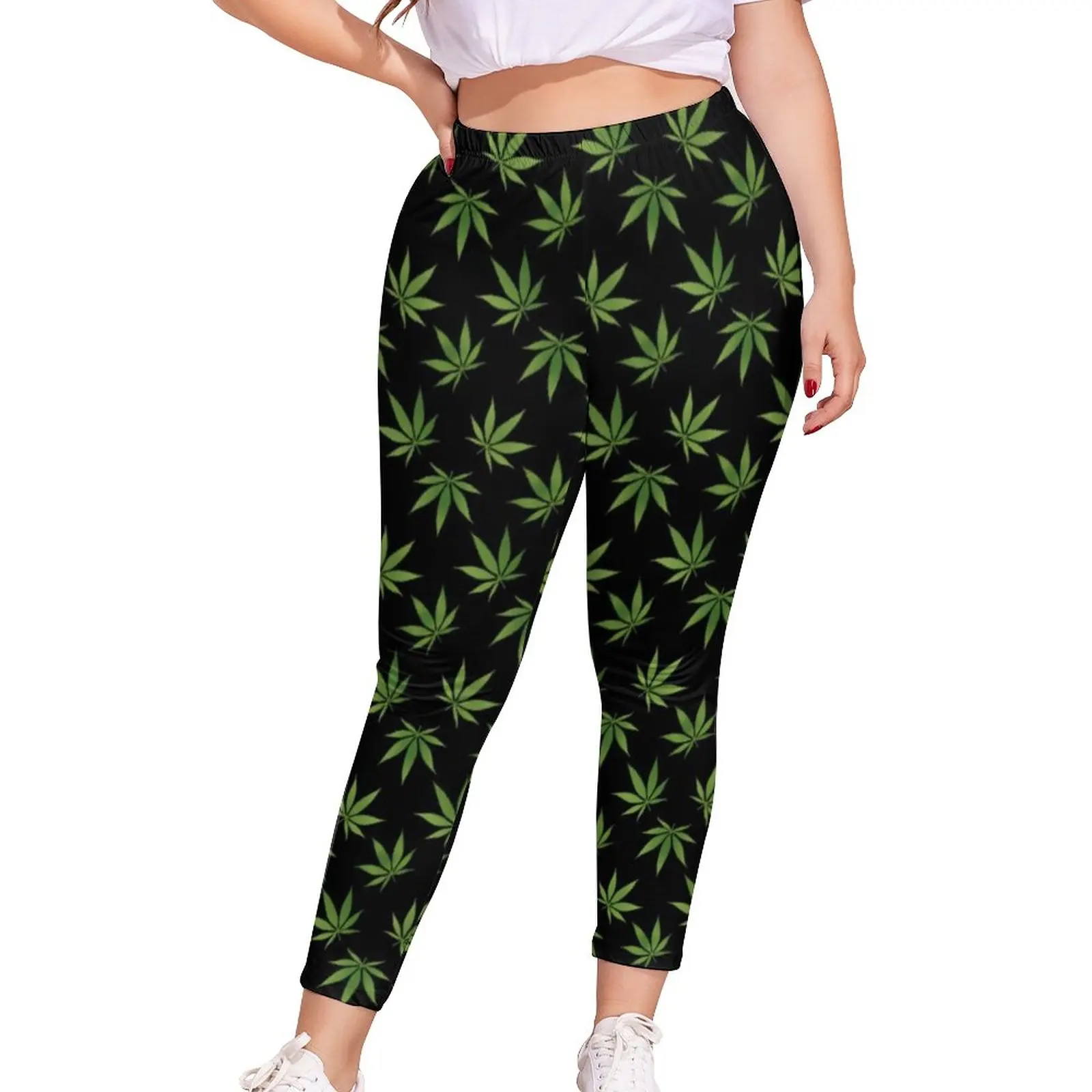 

Weed Large Leaf Pattern Leggings Green Reefer Weight Loss Legging Female Stretch Dropshipping Novelty Pants