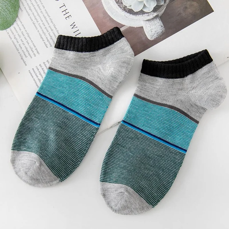 5 Pairs Summer Men Short Socks Patchwork Breathable Sports Low Cut Invisible Boat Socks Male Street Preppy Style Casual Socks