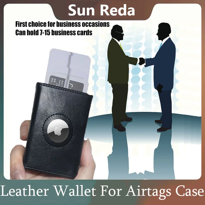 

Leather Wallet For Apple Airtags Protective Case GPS Locator Tracker Anti-lost Device Card Holder Sleeve For AirTag Sleeve