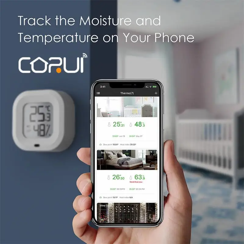 

CORUI Mini Smart LCD Digital Thermometer Hygrometer Indoor Room Electronic Temperature Humidity Meter Sensor Bluetooth Control