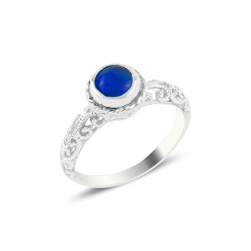 

Silver 925 Sterling Dark Blue Cat 'S Eye Engagement Ring