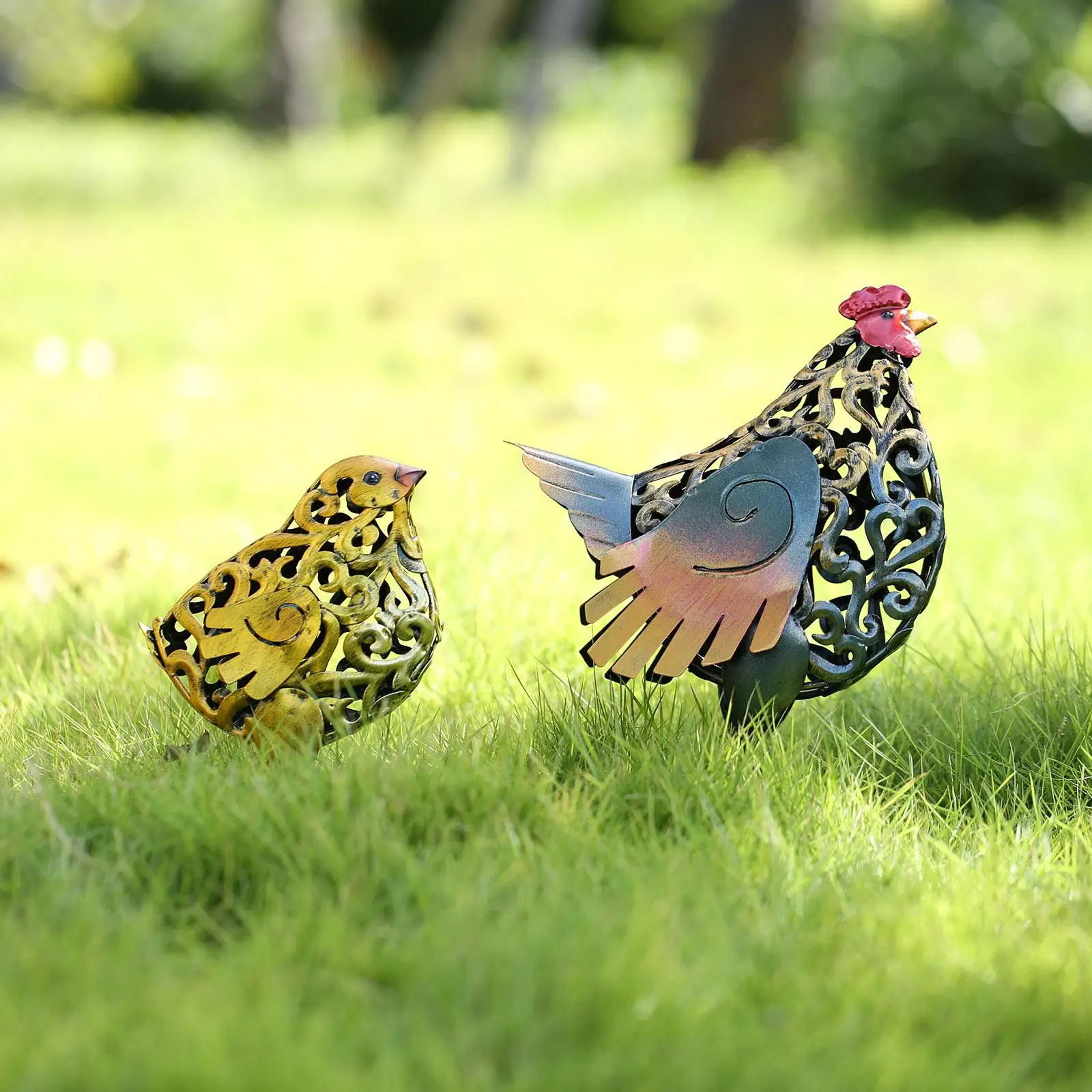 

Simulation Iron Art Chick Sculpture Animal Figurine Artwork Crafts Garden Statue for Lawn Porch Outdoor Indoor Courtyard Decor