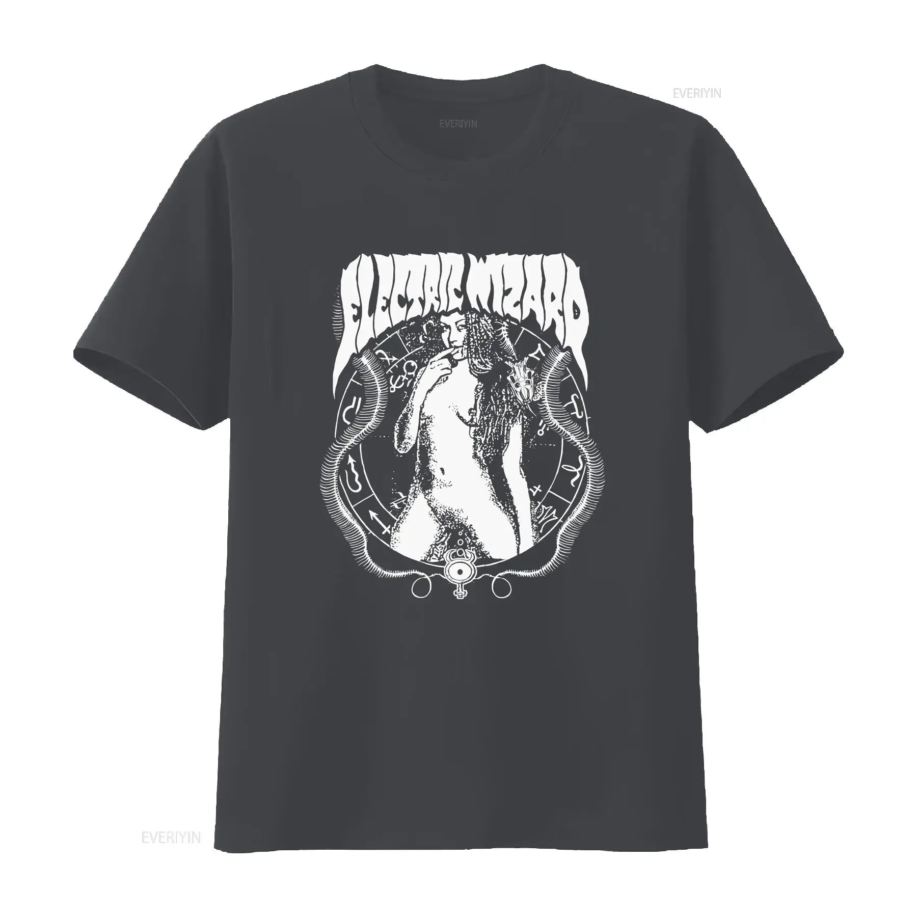 Фото Футболка Electric Wizard, хлопковая, черная, мужская, размеры от S до 5XL, SS935, винтажная, с эффектом потертости, слегка дышащая, удобная, дизайнерская одежда №4