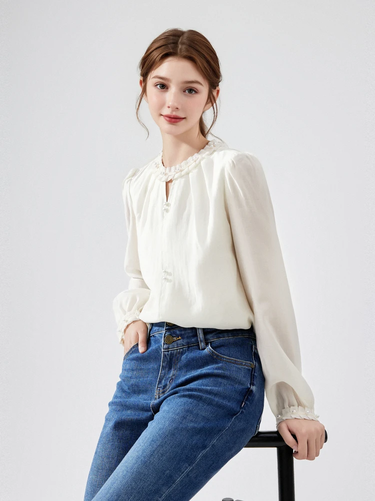 Qiushuiren элегантная шифоновая рубашка во французском стиле осень 2024 новая женская