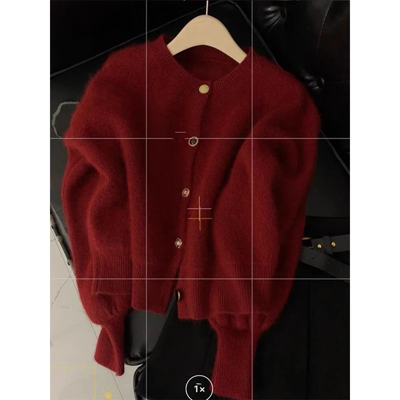 Винтажный укороченный вязаный кардиган женский корейский свитер с длинным