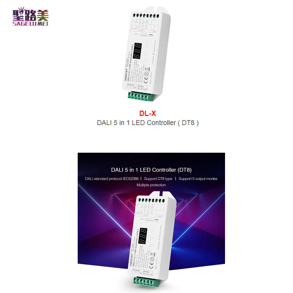 

Miboxer DL-X DT8 DALI 5 IN 1 LED Strip Controller Digital Dimmer Single Color RGB RGBW RGB+CCT Smart Dimming for Led strip light