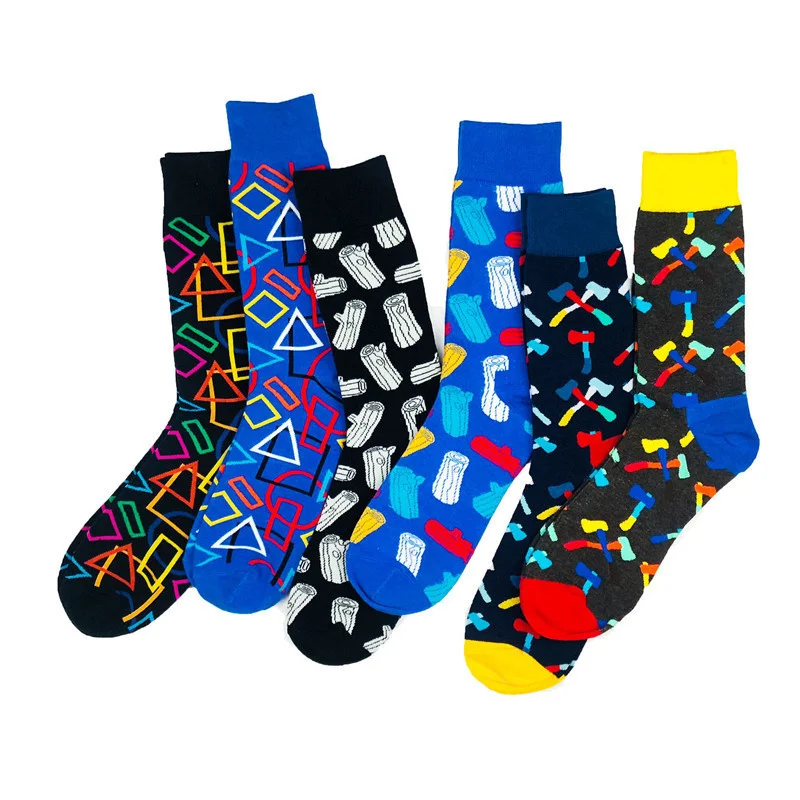 

Peonfly Pair 1 Mens Crew Harajuku Novelty Striped Letter Colorful Combed Cotton Breathable Funny Happy Socks Gifts