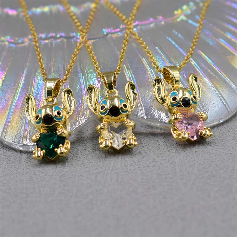 

2022 New Interstellar Baby Stitch Necklace Anime Kawaii Fashion Gemstone Necklace Various Colors Funny Shape Free Shipping Gift