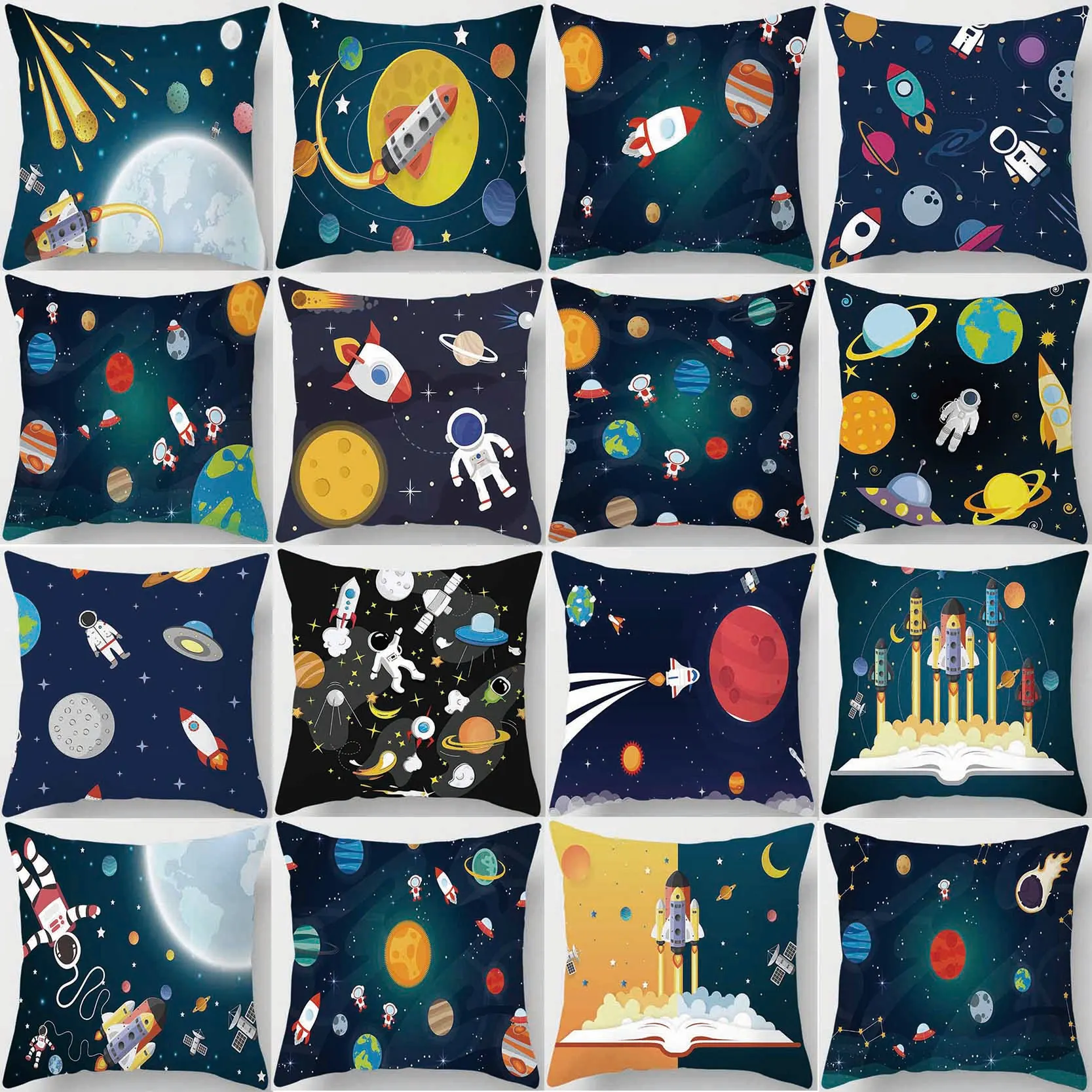 

Cartoon Space Astronaut RocketPrinting Square Pillowcase Home Decoration Car Sofa Cushion Cover 45cm*45cm