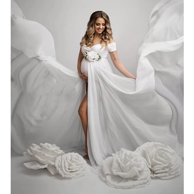 Платья для беременных фотосъемки модный сексуальный белый шифоновый комбинезон