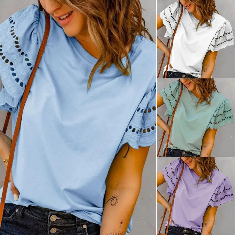 

Женские аксессуары, Отличный милый однотонный перфоратор Легкая Футболка, Женский Топ, подходит для офиса