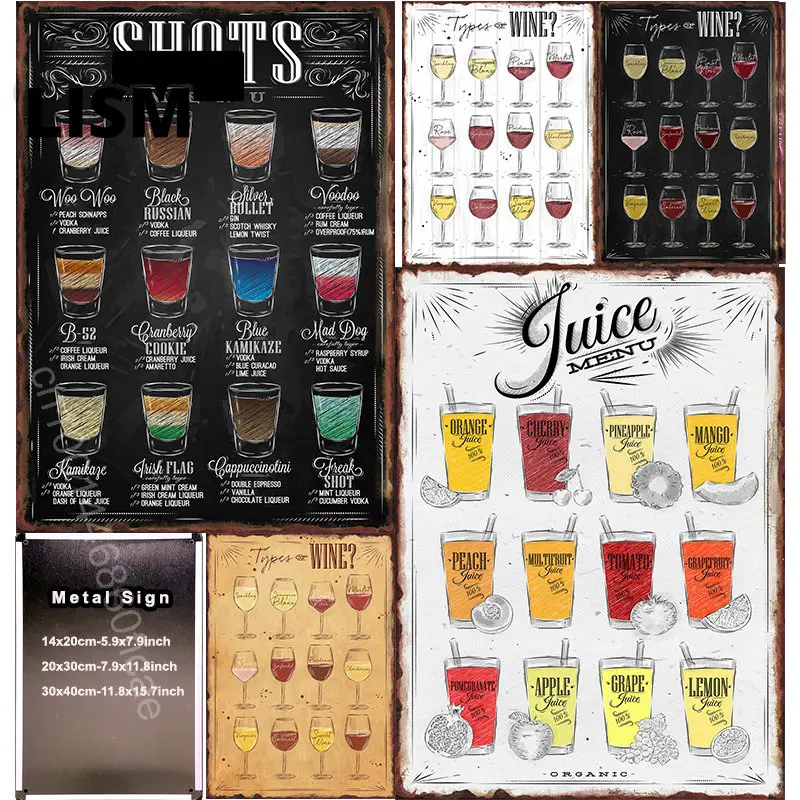 

Cocktail Vintage Metal Plate Tin Sign Decorations Gin & Tonic Home Wall Decor Poster Plaque Retro Man Bar Cave Club Pub Kitchen