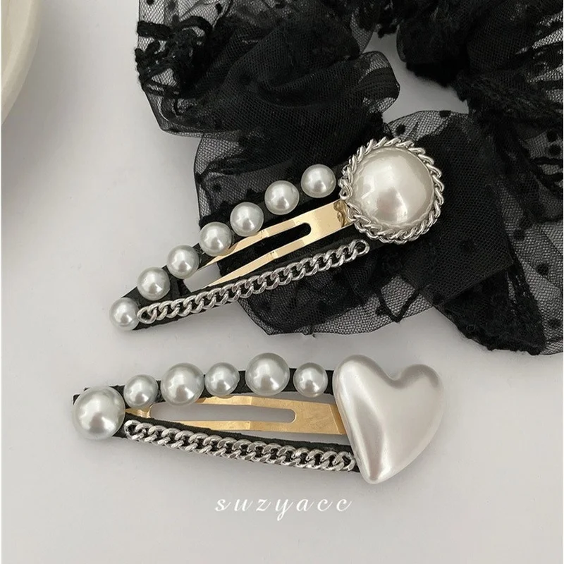 

Korean pearl retro hairpin net red side clip headgear 2021 new high-end hairpin broken hair artifact