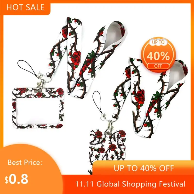 

Rose Feminist Flowers Fashion Lanyard ID Badge Holder Bus Pass Case Cover Slip Bank Credit Card Holder Strap Card Holder
