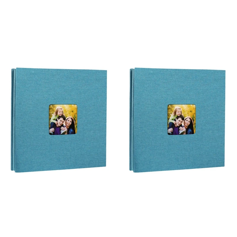 

2X Photo Album Self Adhesive Scrapbook For Wedding/Family/Lovers Linen Cover DIY Gift For Valentines Day Mothers Blue