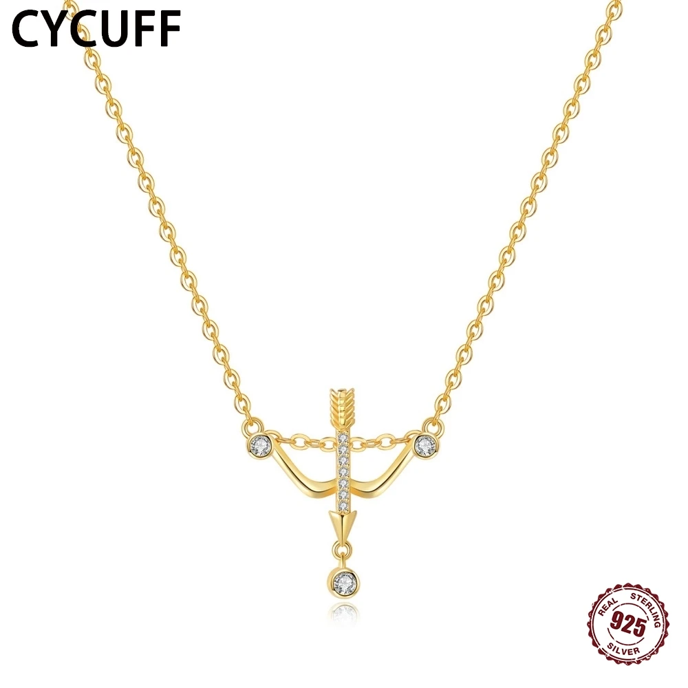 Фото CYCUFF Новое ожерелье из стерлингового серебра S925 для женщин, ожерелье с золотой инкрустацией кисточкой и цирконом, роскошные изысканные помолвочные свадебные украшения №1