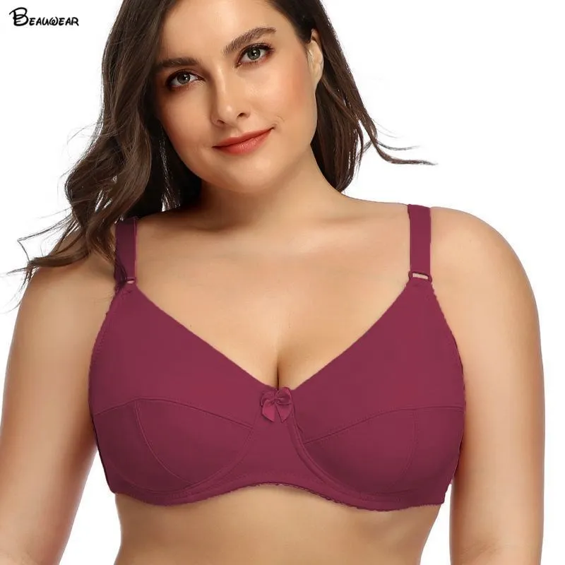 Beauwear Pure Color Plain Large Size Bra with wire for women non-padded bralette for big breast C D E F cup bras