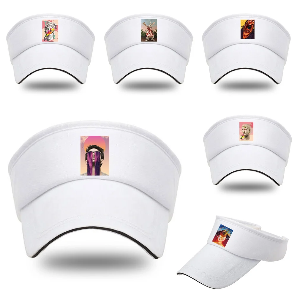 

Summer UV-proof Visors Caps Women's Beach Hats White Pure Cotton Sunscreen Empty Top Hat Adjustable Baseball Cap Funny Pattern