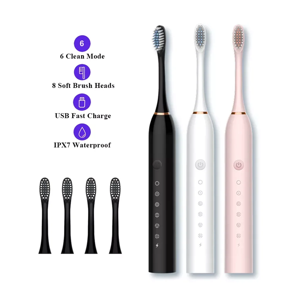 

Sonic Electric Toothbrush Ultrasonic Automatic USB Rechargeable IPX7 Waterproof Travel Box Holder Toothbrush Tooth Brush Heads