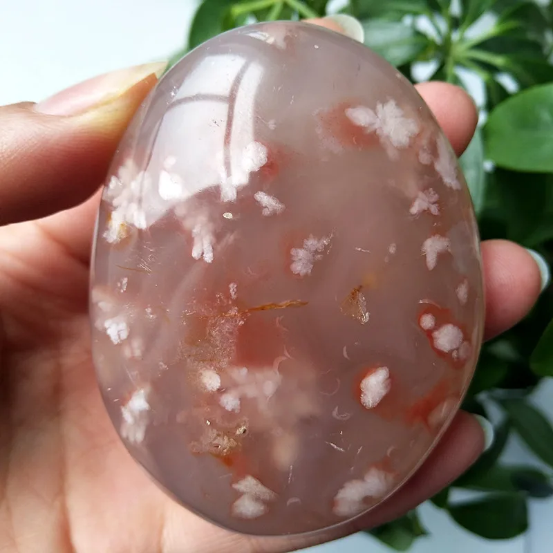 

Natural Crystal Cherry Blossom Agate Palm Stone Spiritual Meditation Reiki Treatment Crystal Home Decoration