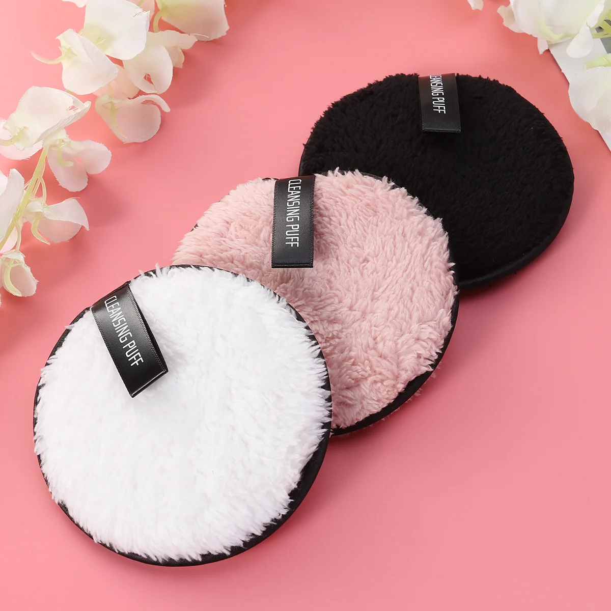 

3PCS Comfortable Soft Reusable Washable Face Cleansing Plush Makeup Remover Facial Puffs for Girls Women Lady