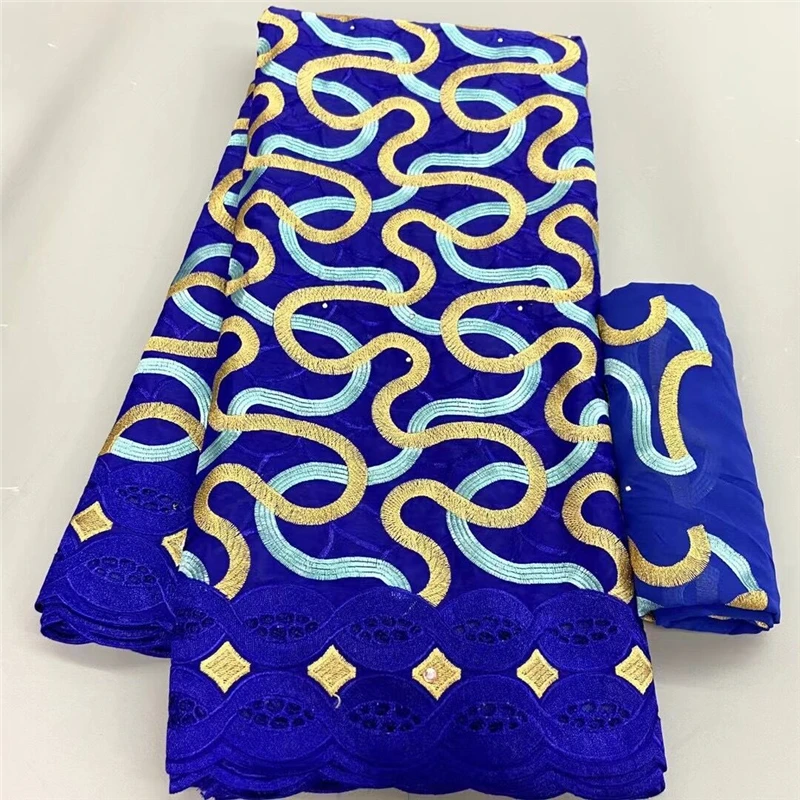 

5+2 Yard cotton Fabric with scarf Latest Heavy Beaded Embroidery African Swiss Voile Popular Dubai Style For Party Wedding 3L62
