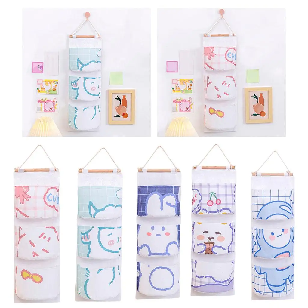 Мультяшная настенная подвесная сумка для хранения с 3 карманами контейнер на