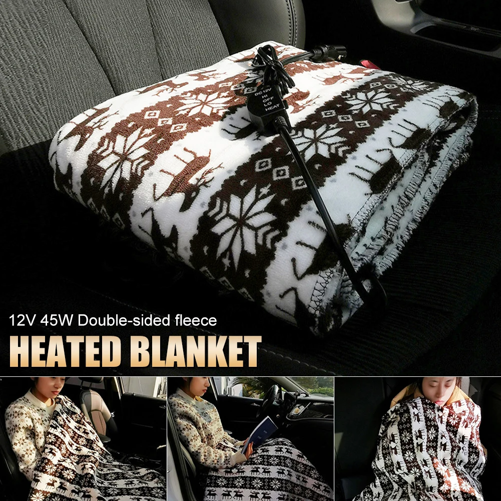 

145x100cm 12V 45W Car Interior Heating Blanket Snowflake Elk Pattern Car Electric Blanket Energy Saving Heated Travel Blankets