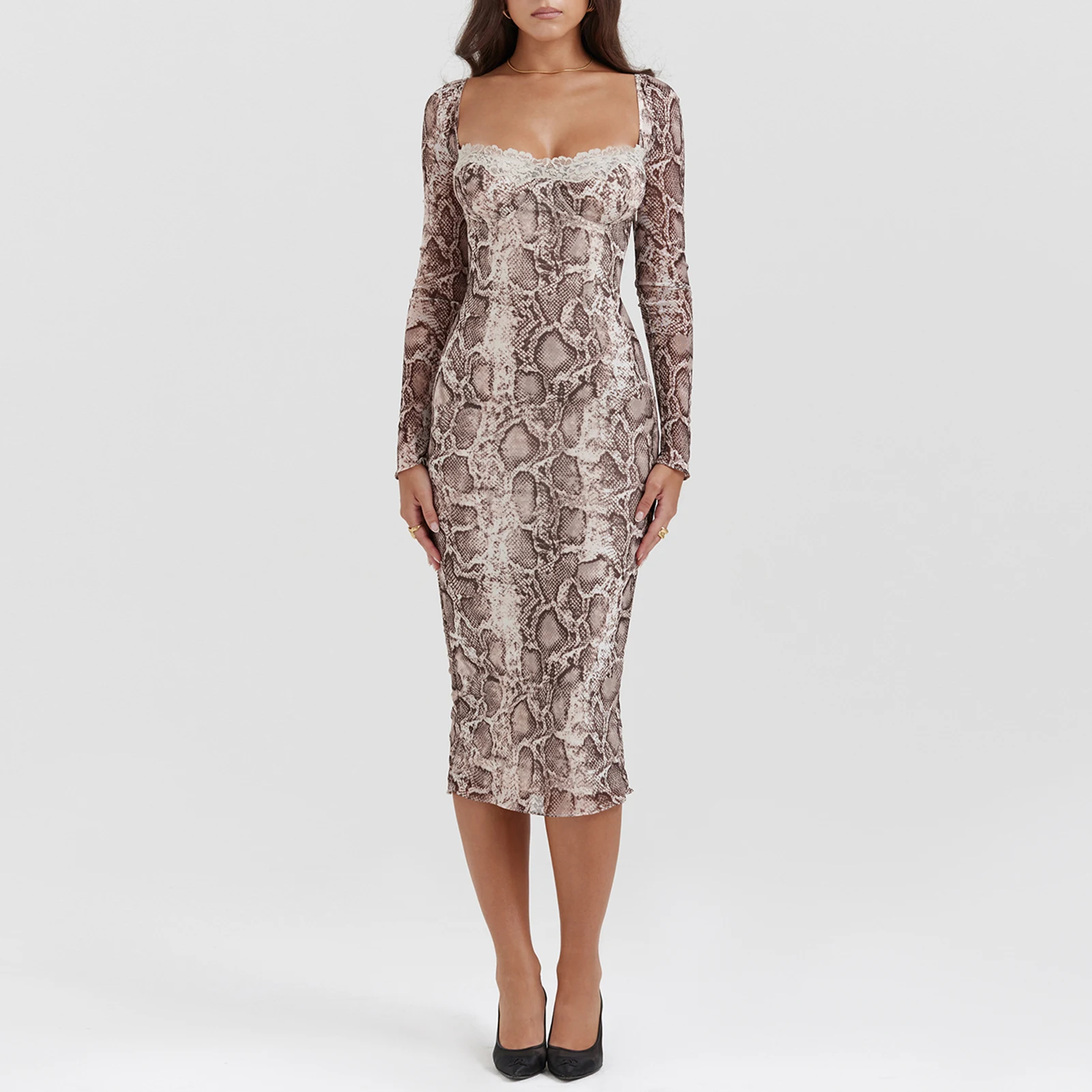 

Backless Long Sleeve Dress Vintage Style Women Sexy Lace Dress Drawstring Corset Midi Dress Spicy Girl Patchwork Vacation Outfit