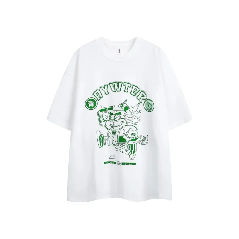 Свободная футболка с коротким рукавом в китайском стиле принтом дракона для