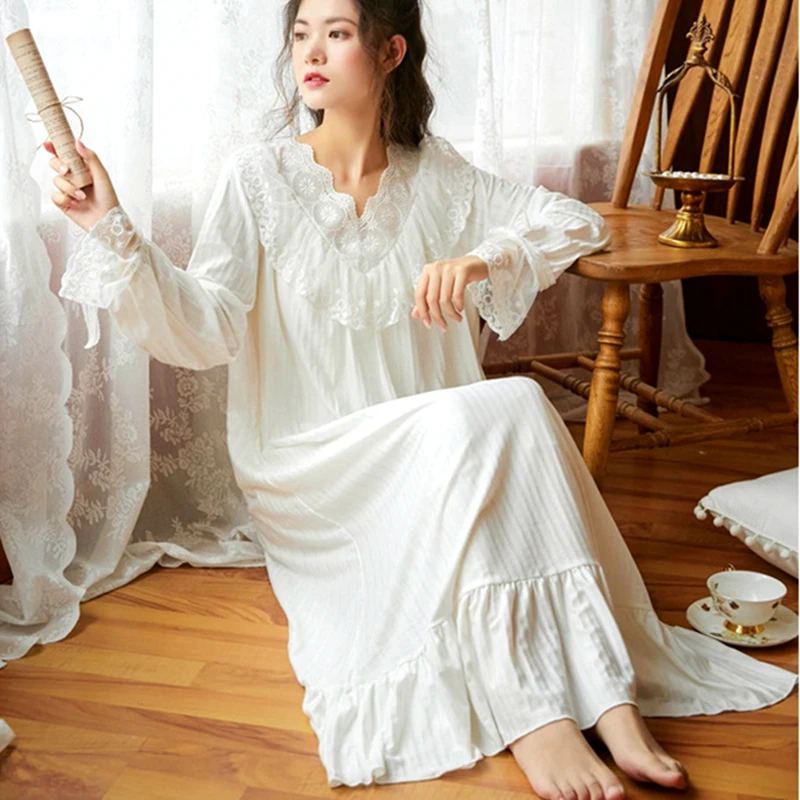 

Women Lolita Dress Princess Sleepwear White Lace Fairy Nightdress Vintage Nightgown Kawaii Night Loungewear Long Loose Nightwear