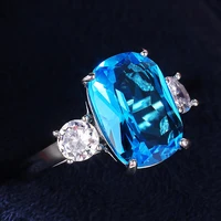 new luxury trendy silver plated engagement rings for women shine blue cz stone inlay fashion jewelry wedding party gift ring