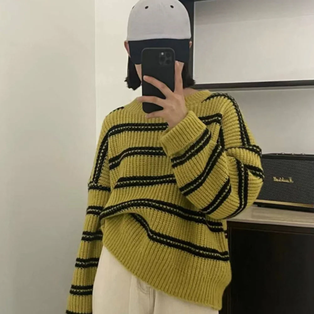 

Свитер в полоску, женская одежда, новая Корейская версия свободного покроя, женская одежда на осень и зиму 2022