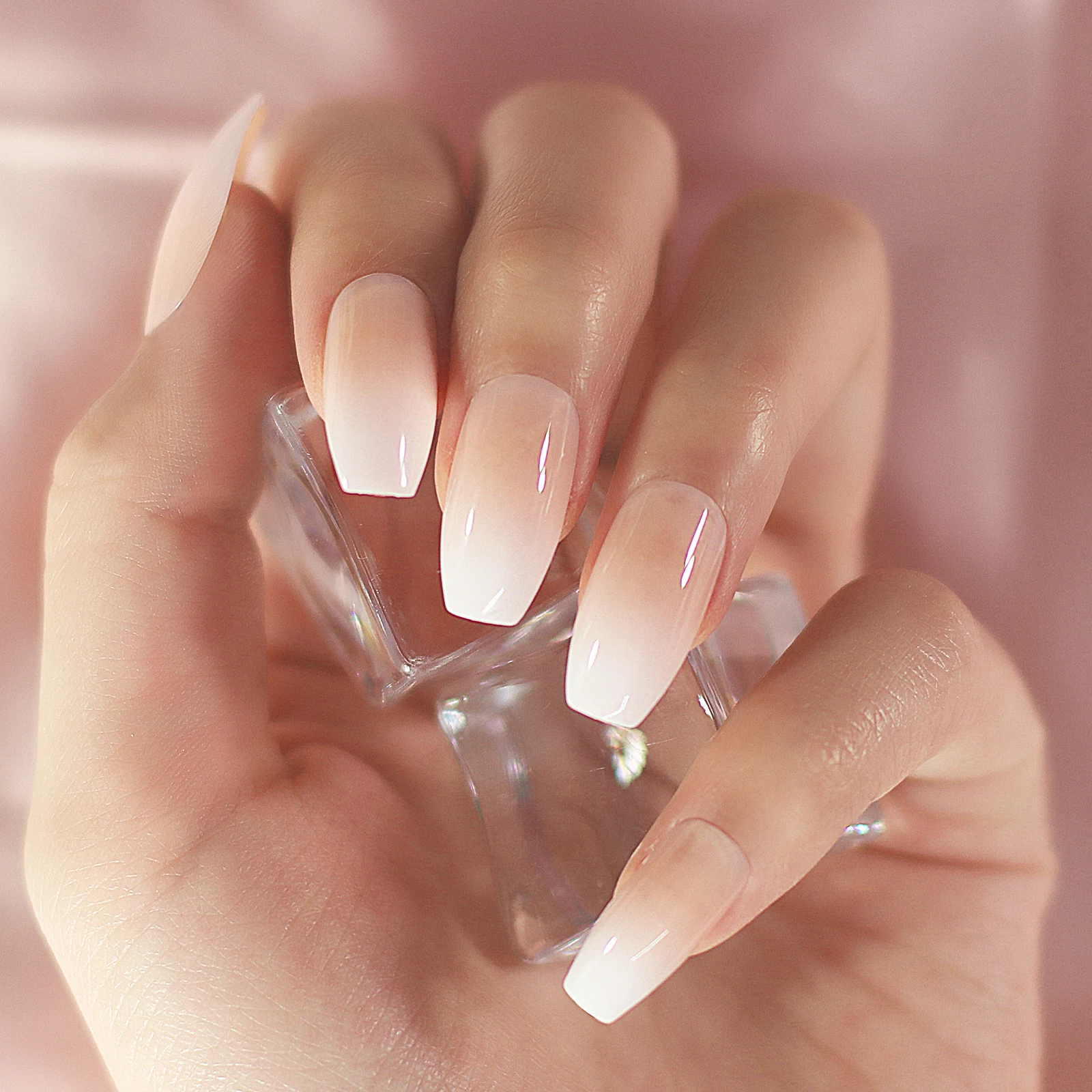 Натуральные розовые телесные белые французские накладные ногти с градиентом Маникюр балерина накладные ногти ежедневная офисная одежда для пальцев