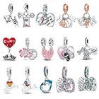 Лидер продаж, подвеска серебряного цвета 100% пробы, подвеска в виде сверкающего сердца, подходящая к оригинальному браслету Pandora, ожерелье, Женские Ювелирные изделия