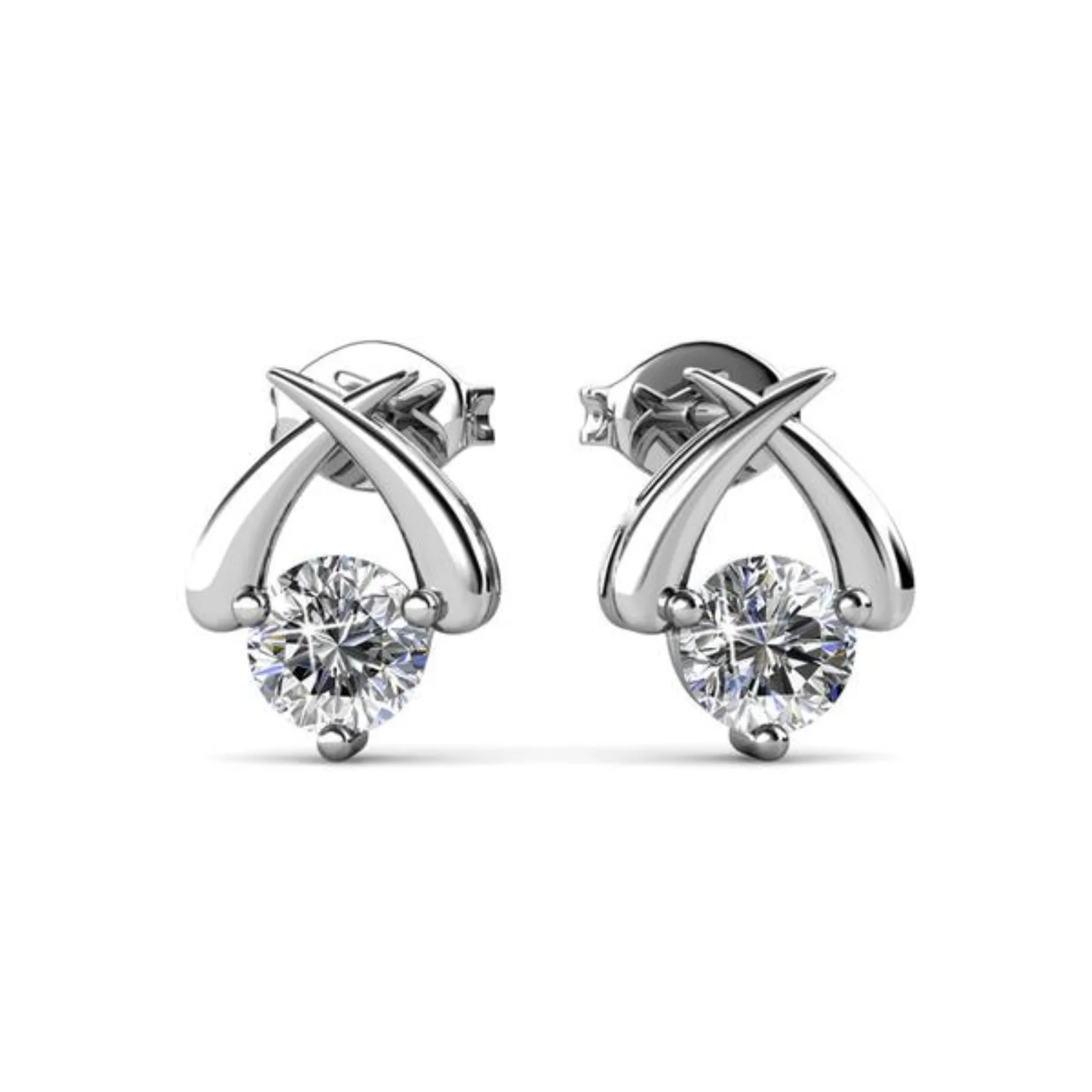 

Eloise Modest Unique White Gold Stud Halo Earrings, 18k White Gold Plated Studs with Crystals, Geometric Stud Earring Set Solita