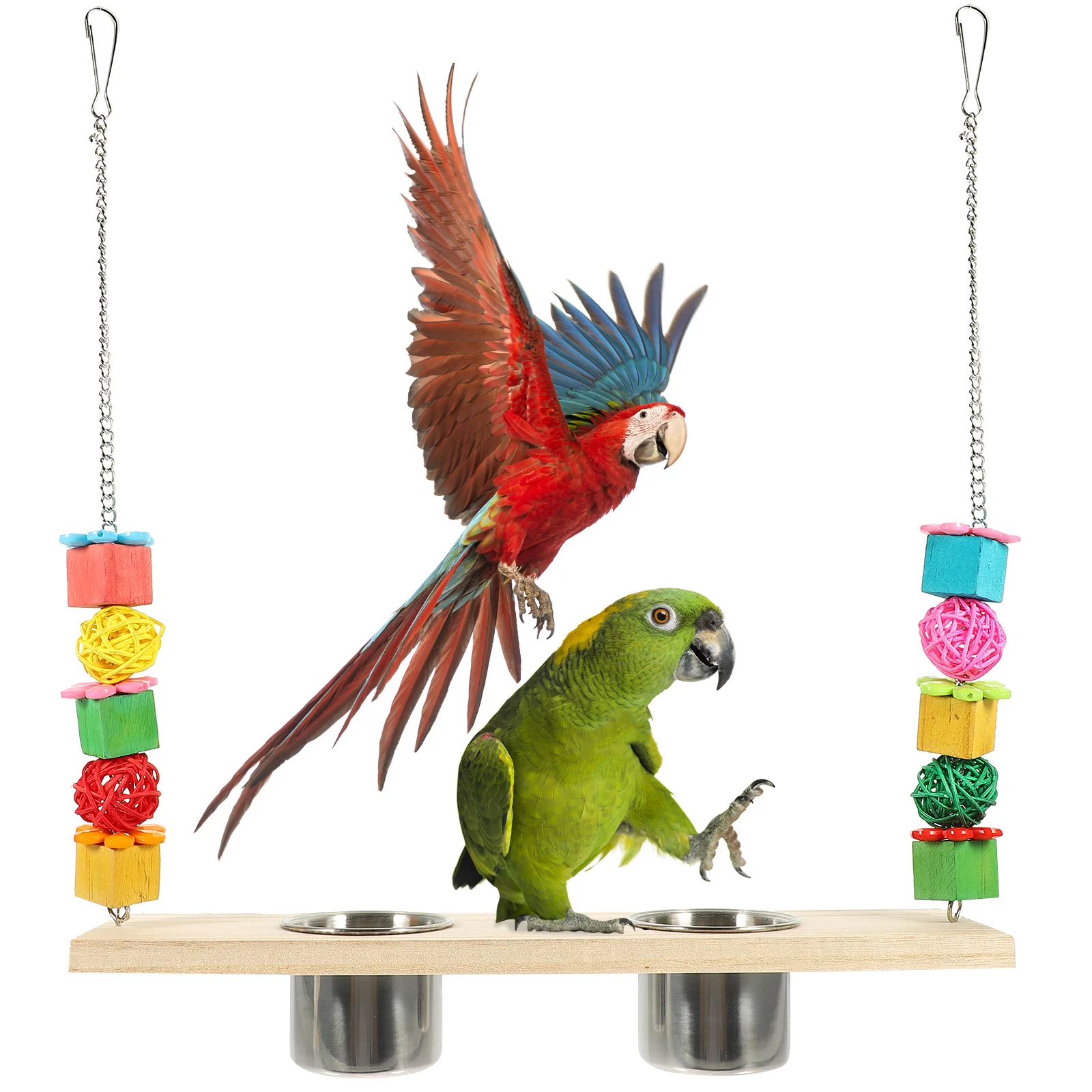 

Bird Parrot Swing Perch Toyscage Stand Feeder Wooden Cockatiels Hanging Chicken Rest Cups Feeding Pet Ladder Water Boredom Coop