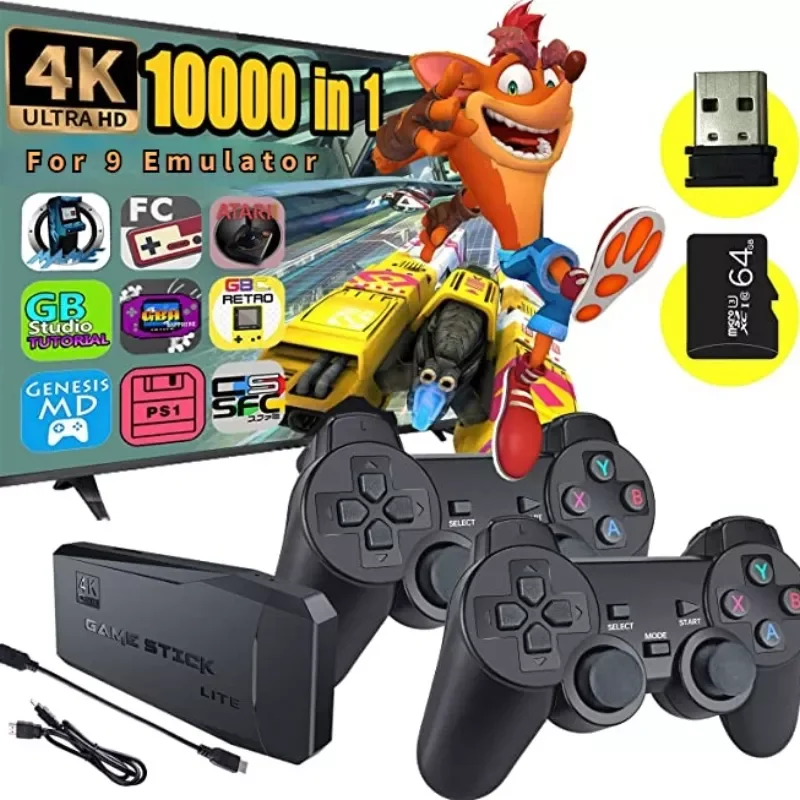 

Wireless Y3 Lite 10000 Games 4K Game Stick TV Video Game Console Wireless Controller for PS1/SNES/SEGA 9 Emulator Retro Console