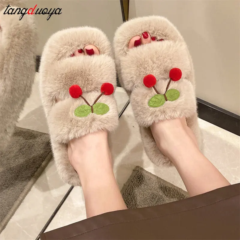 

furry platform Slippers Women's Shoes Sandals Plush Slippers Women's Autumn And Winter Outer Wear Thick Bottom Home Cute slipper