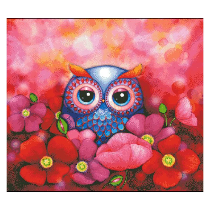 

Amishop FREE Delivery HIGH Quality Counted Cross Stitch Kit Owl In Poppy Field Funny Colorful Owl Collection