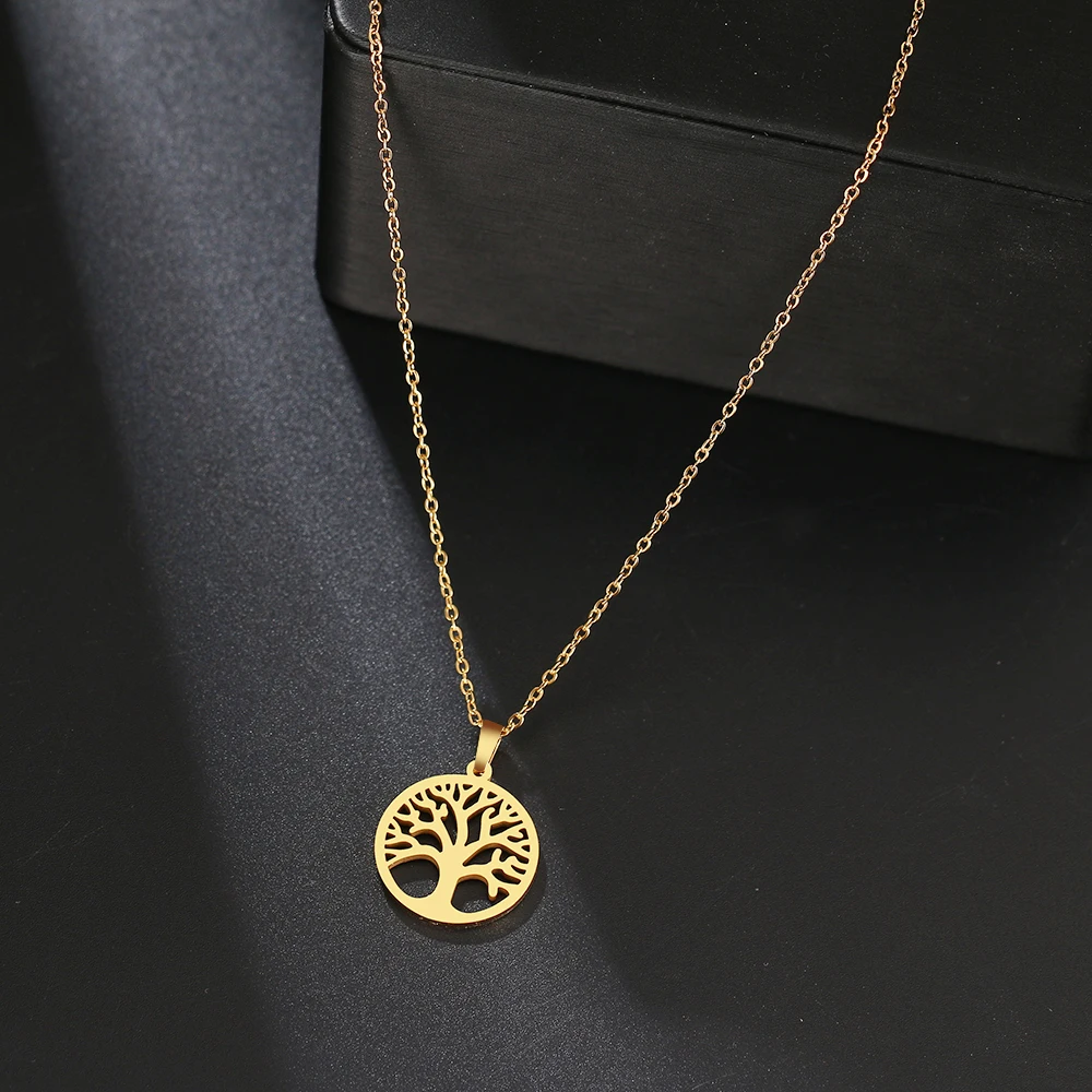 

Stainless Steel Necklace Hot Tree of Life Round Pendant Necklaces Bijoux Collier Elegant Women Girl Jewelry Gifts