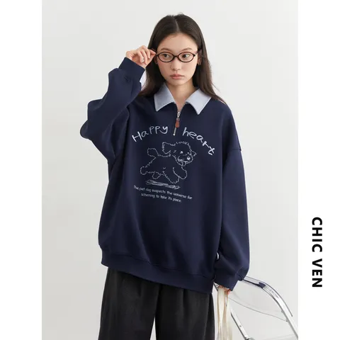 Женские толстовки CHIC VEN свободного кроя с вышивкой