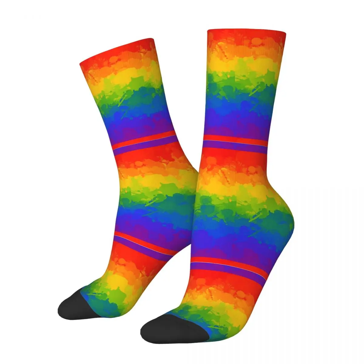 

Harajuku Rainbow Pride Paint Basketball Socks LGBT Polyester Crew Socks for Women Men
