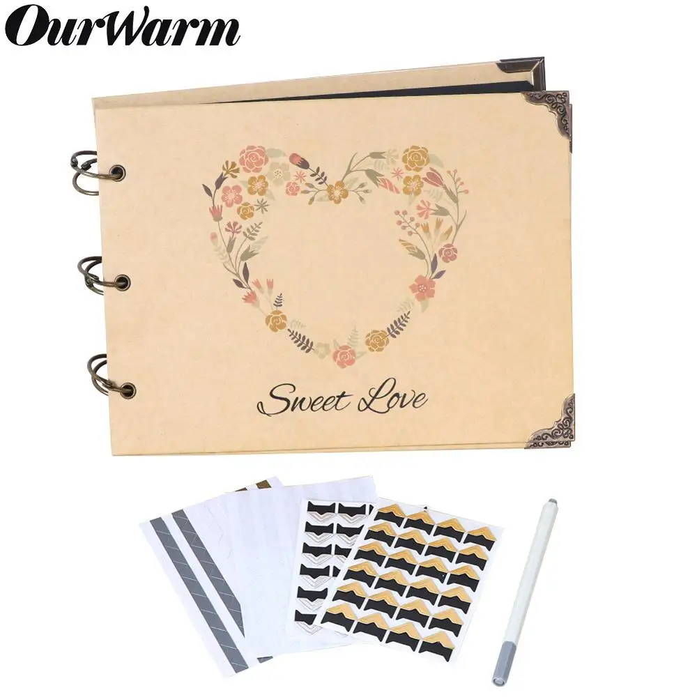 

OurWarm 60 Pages Wedding Guest Book Gold Silver Corner Sticker Anniversary Birthday Gift DIY Photo Album Scrapbook Wedding Decor