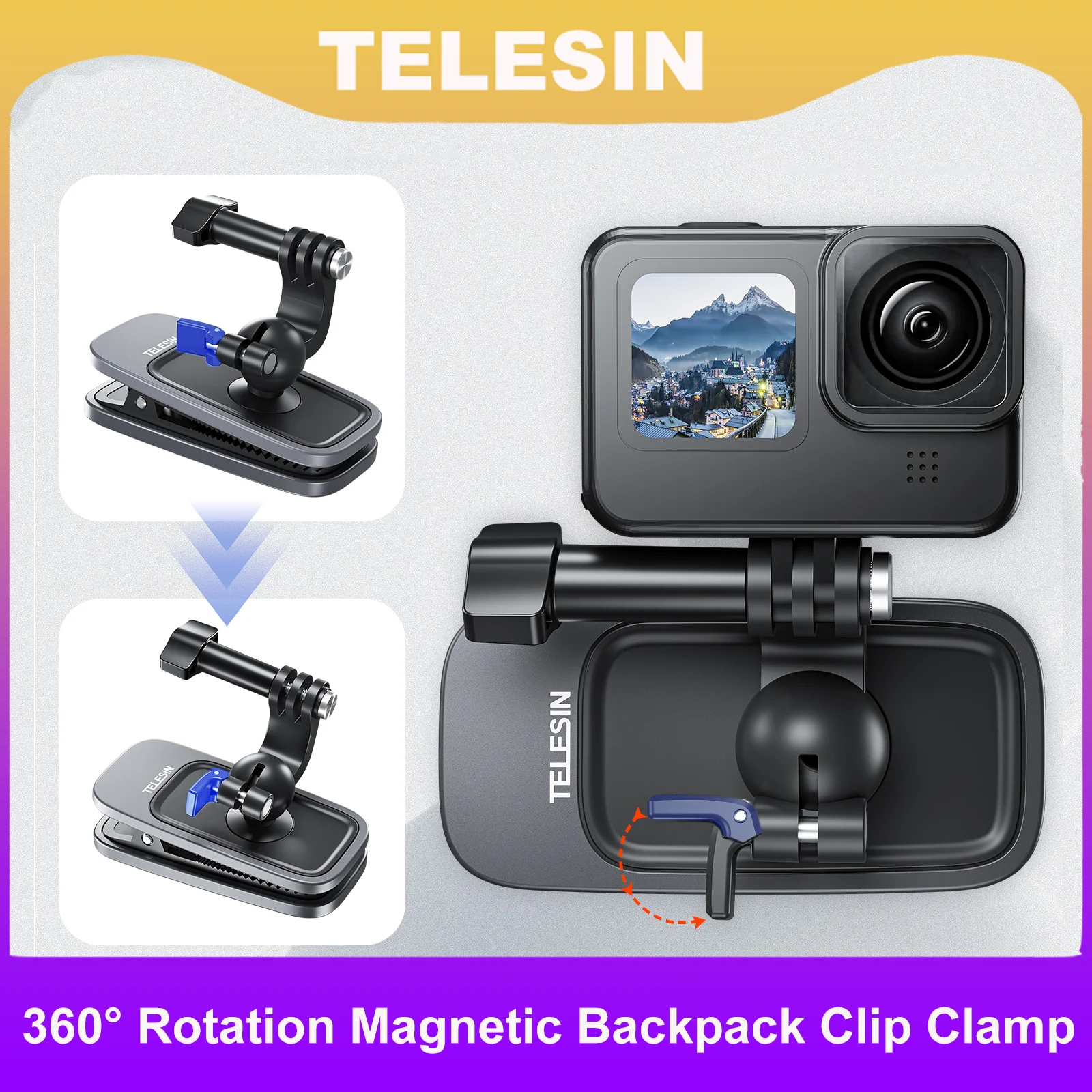 

TELESIN 360° Rotation Magnetic Backpack Clip Clamp Mount for GoPro Hero 11 10 9 8 7 6 5 Insta360 DJI Action Camera Accessories