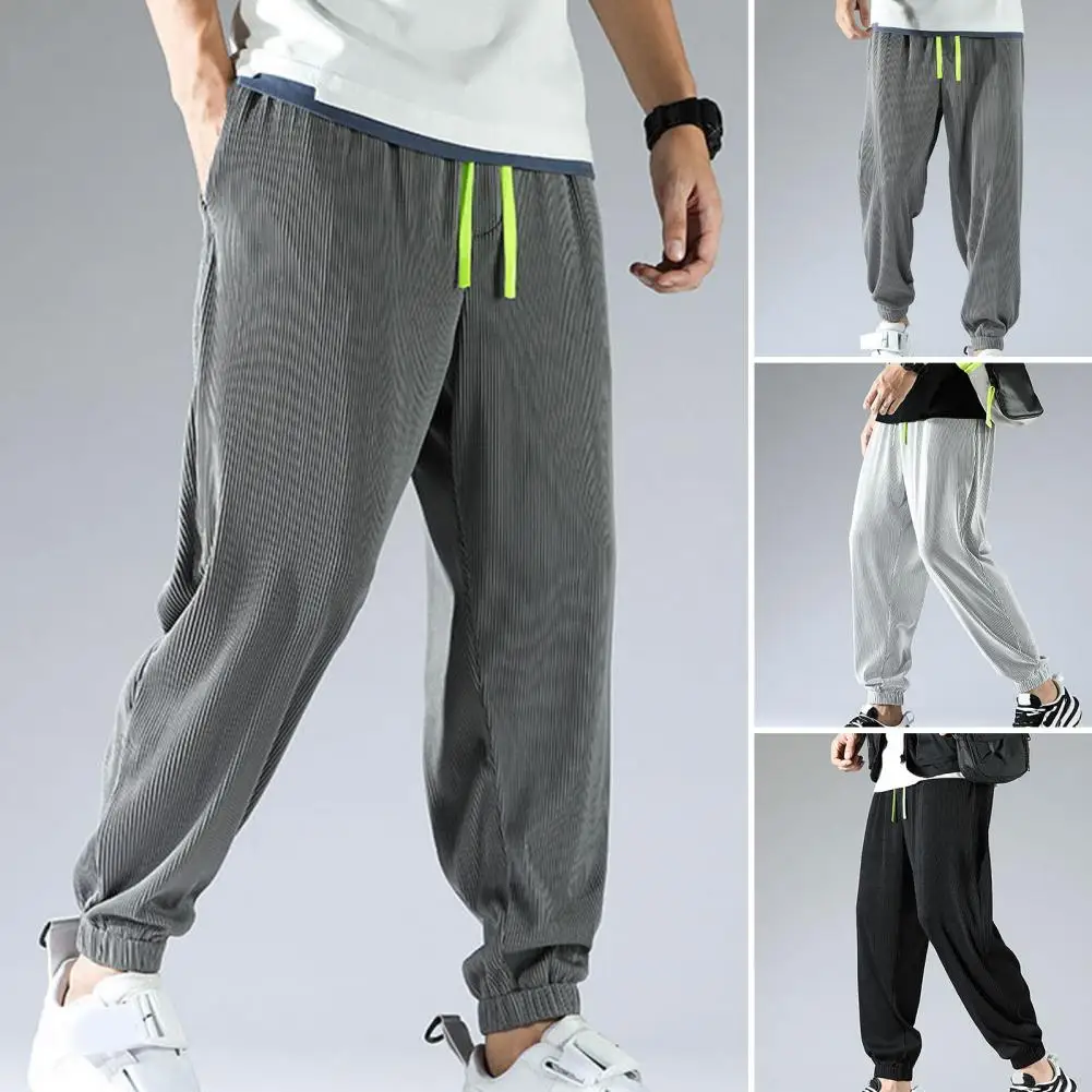 

Men Sweatpants Patch Pockets Sports Ninth Pants Ankle Length Leisure Casual Stretchy Waist Ankle-banded Sports Ninth Pants