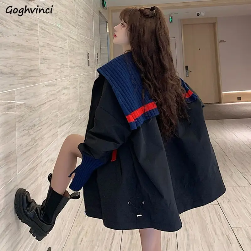 

Куртки с матросским воротником, женские осенние мешковатые шикарные дизайнерские пальто в стиле преппи, винтажные модные пальто в стиле Харадзюку Y2k в стиле бойфренда