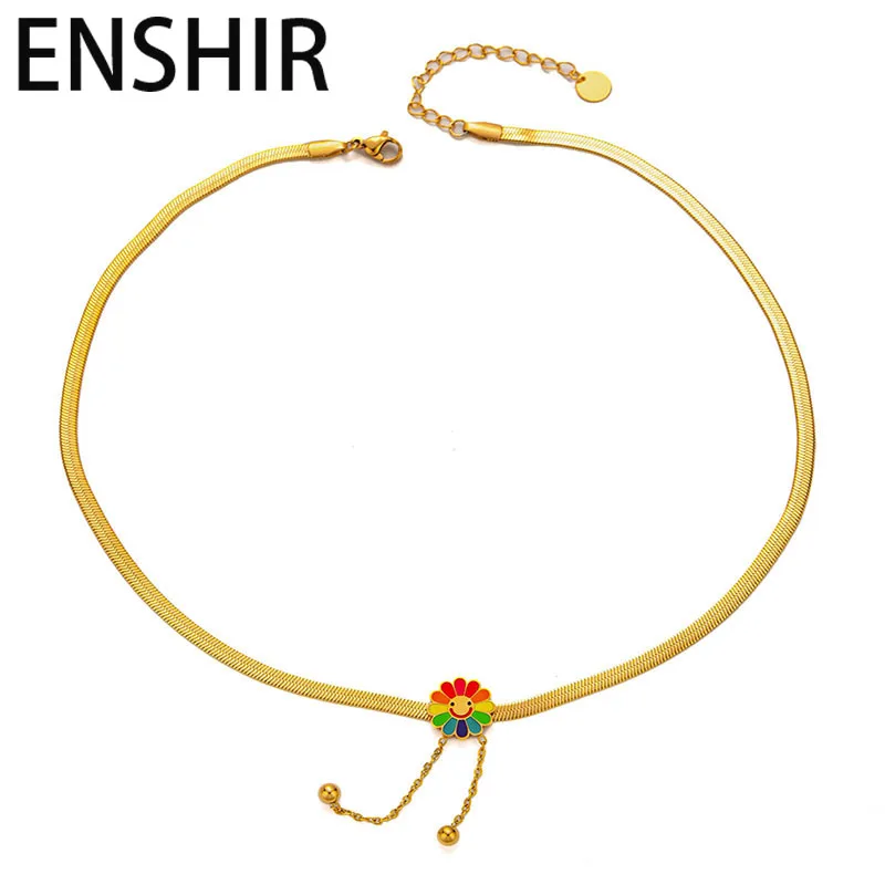 Ожерелье ENSHIR из нержавеющей стали 316L с цветными подсолнухами и кисточками для